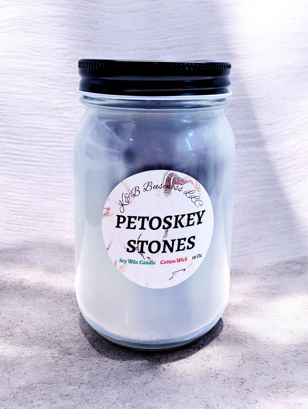 Handmade PETOSKEY STONES Wax Candle , Natural Cotton Wick, Hand-Poured, 16Oz
